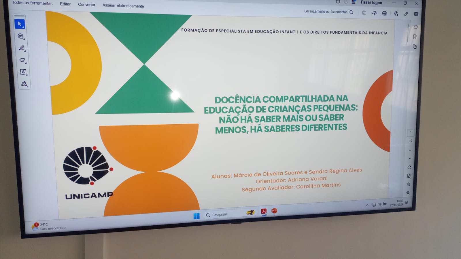 Início das apresentações de pesquisas . Educação Infantil em evidência